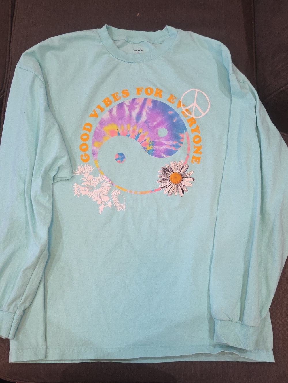Good Vibes Tie-Dye Yin Yang Long Sleeve Men's Top - Light Aqua